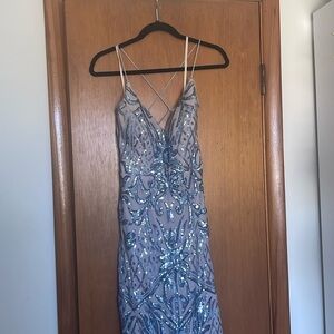 NWOT Lulu’s Blue Sequin Floor Length Gown